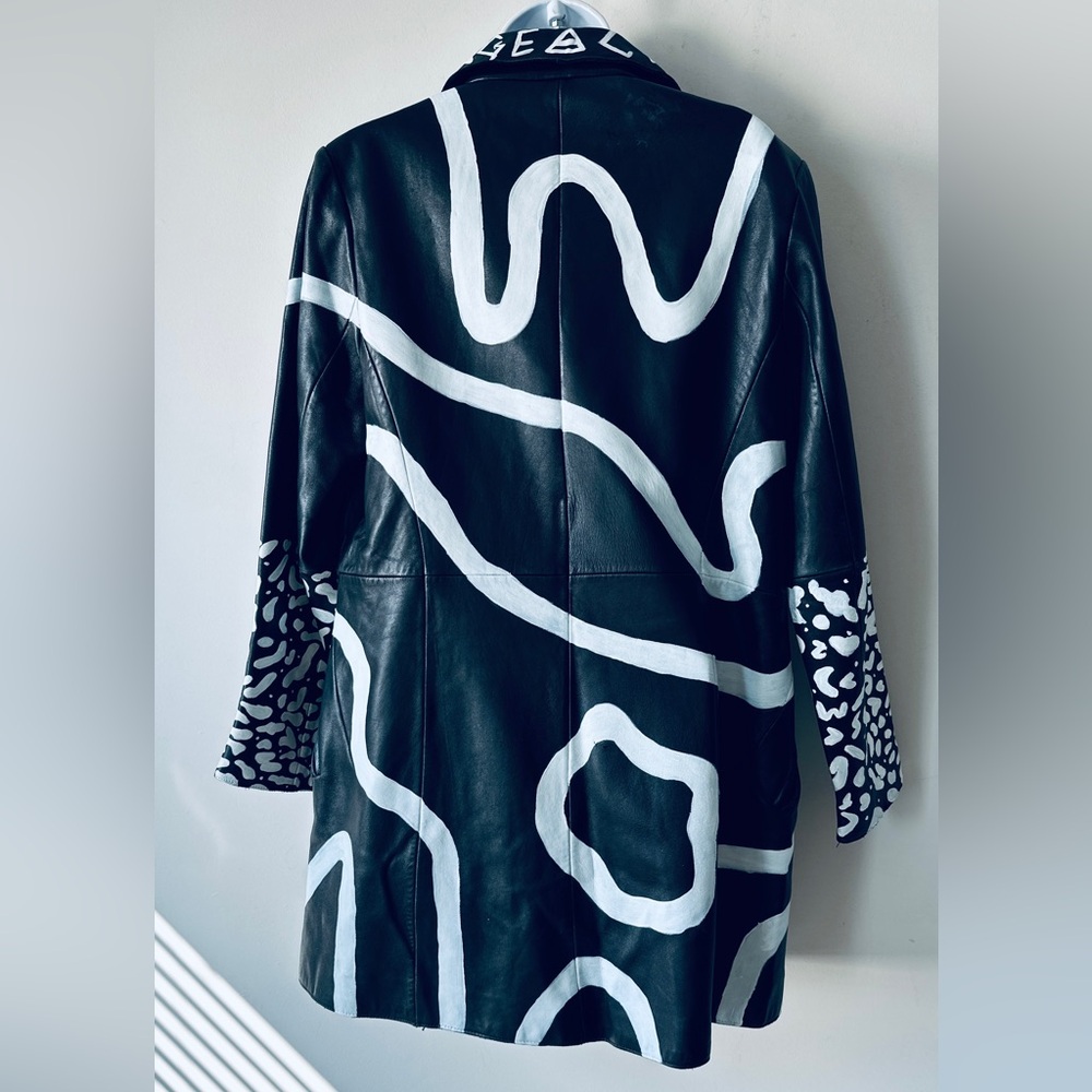 Vintage REWORK UPCYCLE Genuine Leather Abstract & Hand Painted Jacket Size S - Picture 10 of 13
